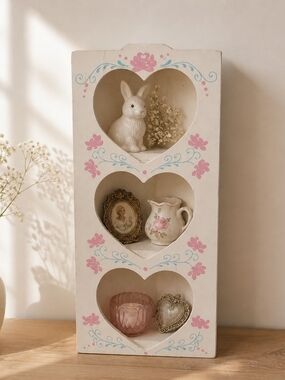 Vintage Corner Heart Shelf – Hand‑Painted Floral Design